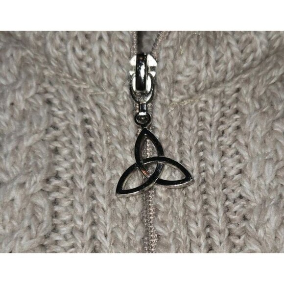 Aran Craft Tan Oatmeal Merino Wool Zip Front Cape New Cable Knit Sweater Cream M - Picture 8 of 13